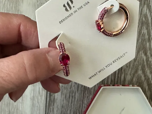 NWT Bomb Party Warm Summer Sunset Earrings Lab Created Rubies Rose Gold Plated - Image 8