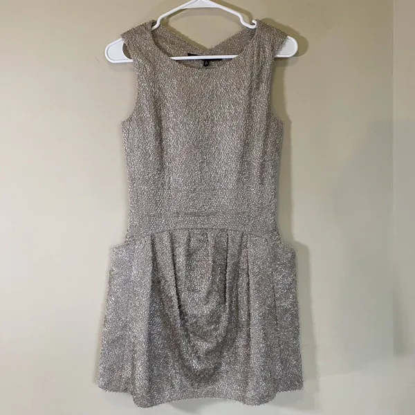 THEYSKENS’ THEORY‎ SILVER TEXTURED MINI DRESS SIDE POCKETS Small - Image 2