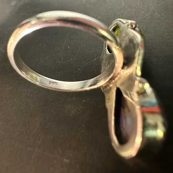 Sterling Silver Mojave Turquoise Purple and Green Two Stone Size 7 - Image 4