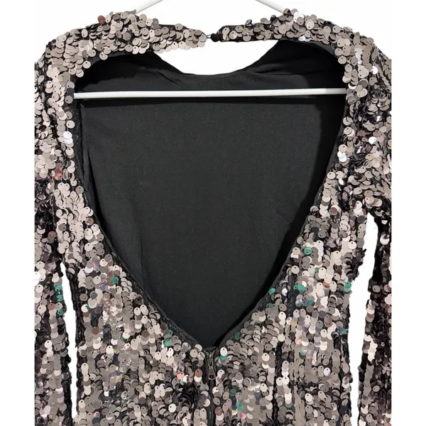 Bardot Valentina Sequin Long-Sleeve Mini Dress Smoke Women's‎ Size XS/2 - Image 4
