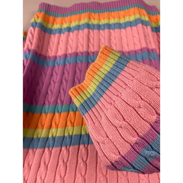 Vintage Lauren by Ralph Lauren Cable Knit Boat Neck Striped Sweater‎ Size Large - Image 6