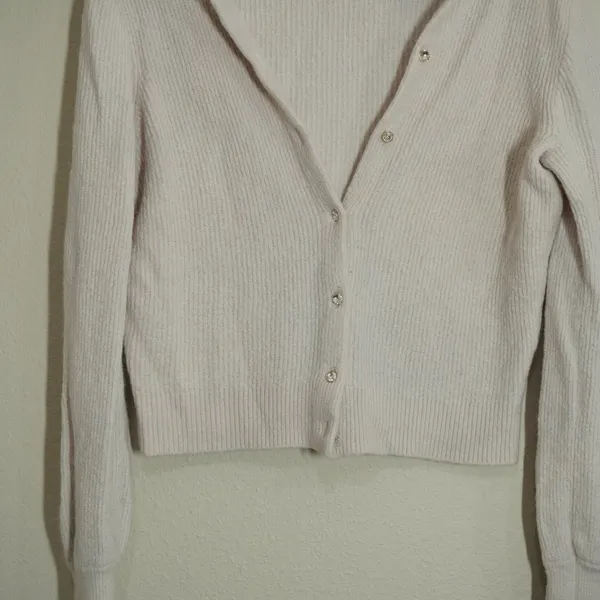 J. Crew Size Small Cream Blush Ribbed Cardigan Jeweled Buttons Ladylike Girly - Image 3