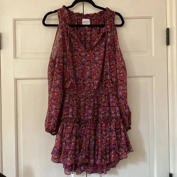 MISA Los Angeles Yesenia‎ Mini Dress Floral Tassle Cold Shoulder Cottagecore XS - Image 8