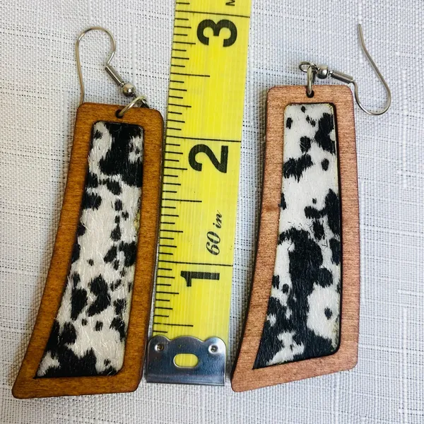 Cow Print Wooden Earrings Black - Image 4