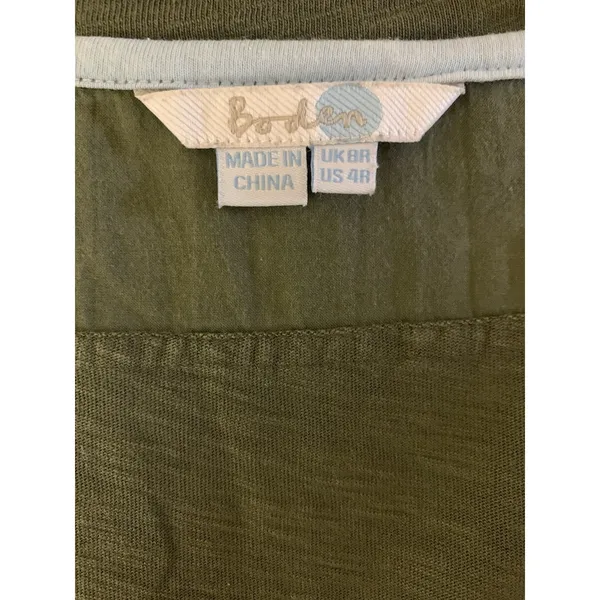 Boden Olive Green V Neck Drawstring Slub Cotton Mini T Shirt Dress Coastal 4R - Image 4