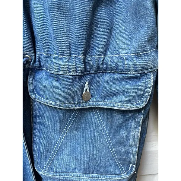 vintage 80s Womens Chore Denim Jacket S Boho Festival Barn Farm w/yellow spots - Image 8