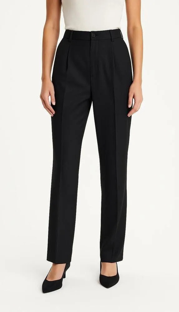 Abercrombie & Fitch Black Pleated High Waisted Straight Leg Trousers Size 30 10 - Image 3