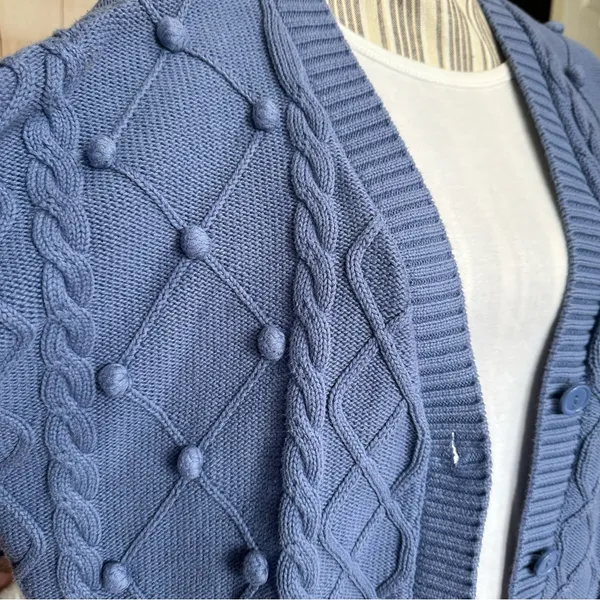 Forever 21 Cable Knit Cozy Chunky Cardigan Sweater Baby Blue Size Medium - Image 5