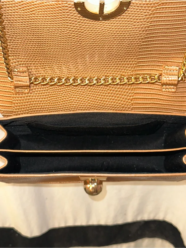 ASOS Brown Faux Leather/Crocodile Crossbody Bag with Gold Chain Strap - Image 3