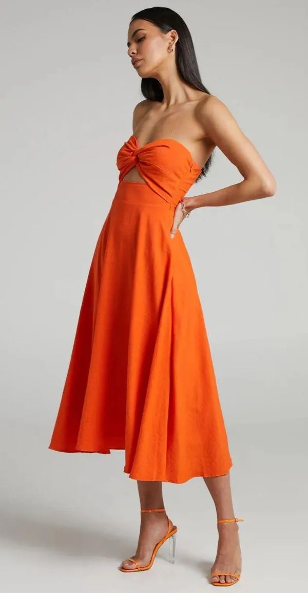 Avie Midi Dress - Showpo. Strapless Orange dress - Image 4