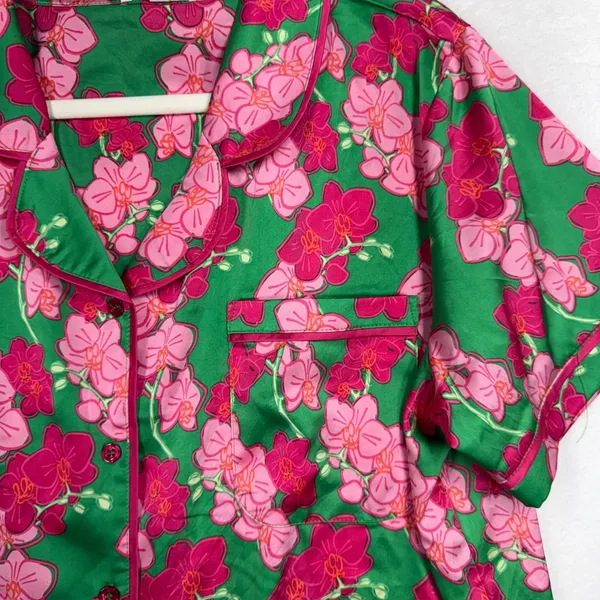 Mary Square XL Pajama Set Short Charlotte Satin Shorts Top Orchid Reverie Green - Image 8