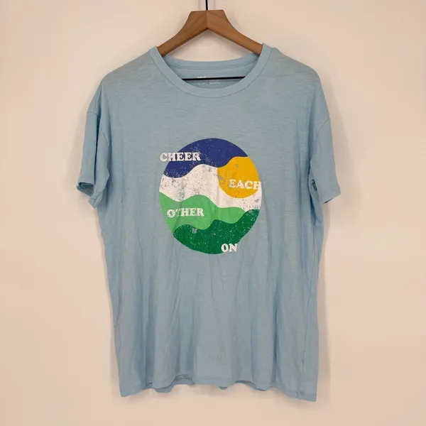 Aerie Graphic T Shirt Cheer Each Other On Blue Short Sleeve Casual Top S - Image 2