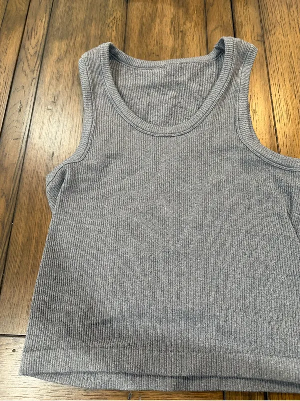 Source Unknown Heather Gray Ribbed Tank Top athleisure - Image 2