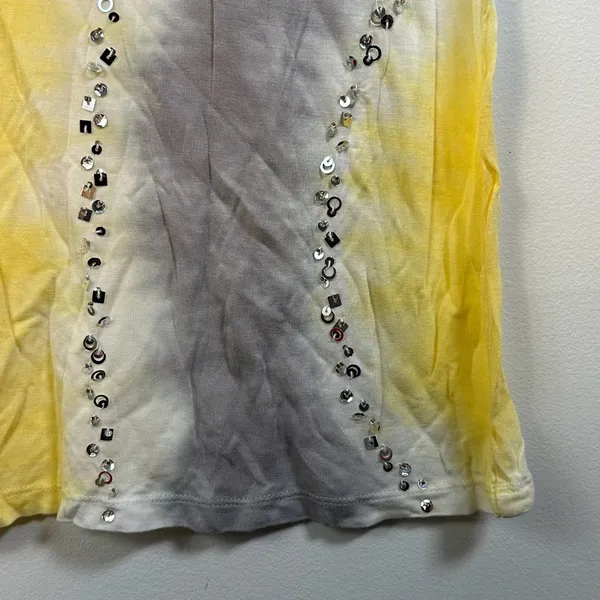 INC International Concepts Womens XL Yellow Tie Dye Sequin Stud Top - Image 5