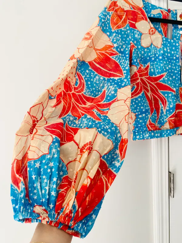 Anthropologie x Farm Rio Puff-Sleeve Bubble Blouse, Size S - Image 8