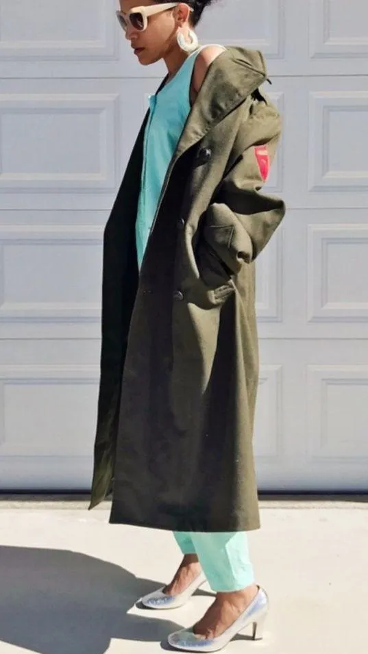 Vintage Wool US Olive Green Military Coat Size 36R - Image 3