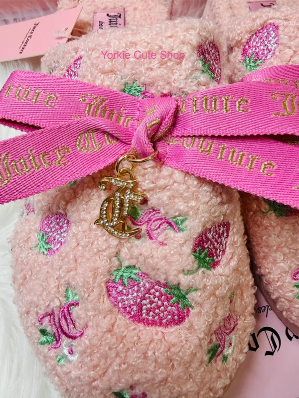 New Juicy Couture Blush Pink Strawberry Slippers - Image 3