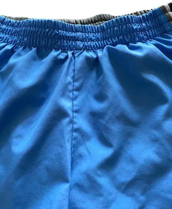 Blue and gray dri fit shorts, elastic waist, inside pocket, excellent condition, size medium Measurements: Waist: side to side 14-17 inches - Image 3