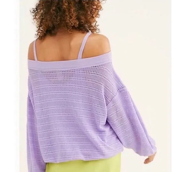 FREE PEOPLE Lilac Sistine Hacci Sweater TOP off shoulder size medium - Image 2