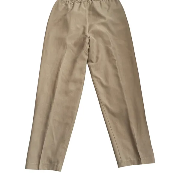 FT2 Tan 100% Silk Pleated Trousers High Rise Straight Leg Pants M - Image 3