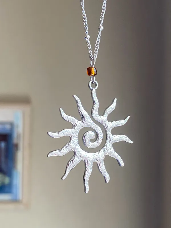 Handmade stainless steel sun boho retro vintage style necklace☀️ - Image 2