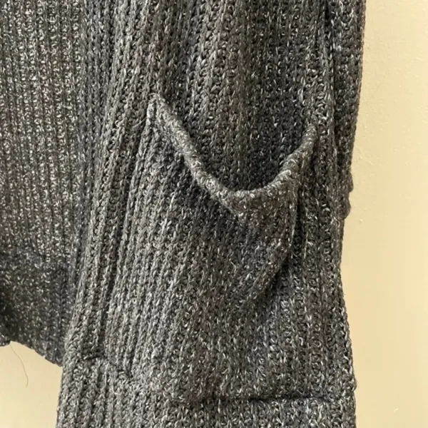M- Stevie Hender Gray and Silver Knit Mid-Length‎ Cardigan with Pockets - Image 3