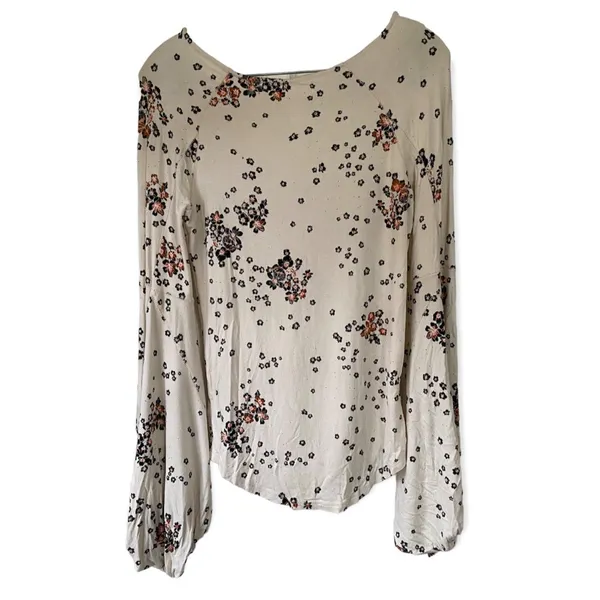 Free People To the Tropics Blouson Sleeve Top Cream Floral Size Large L - Image 4