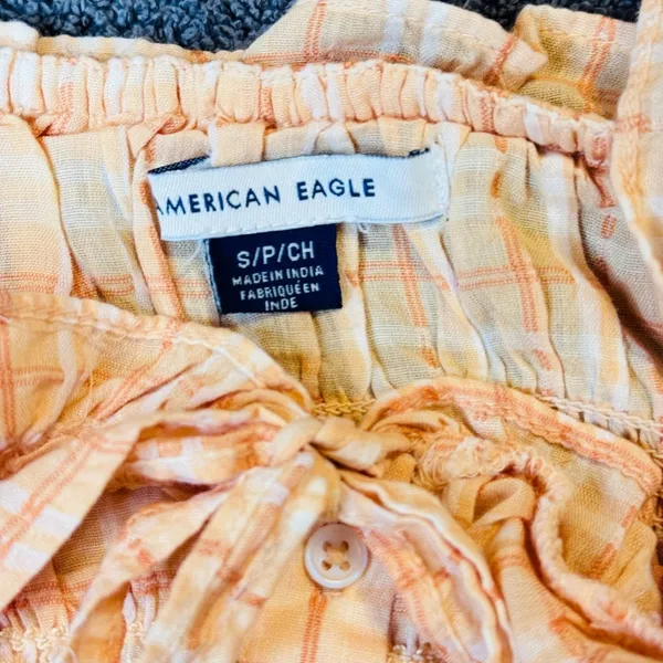 274 | American Eagle Women Small Plaid Smocked Ruffle Crop Tank Top‎ Orange - Image 4