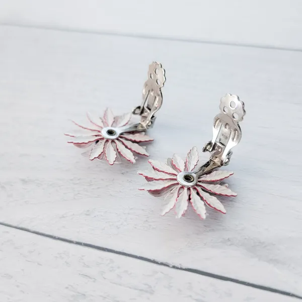 Vintage Clip On Earrings Red, White, Blue Statement Flower - Image 9