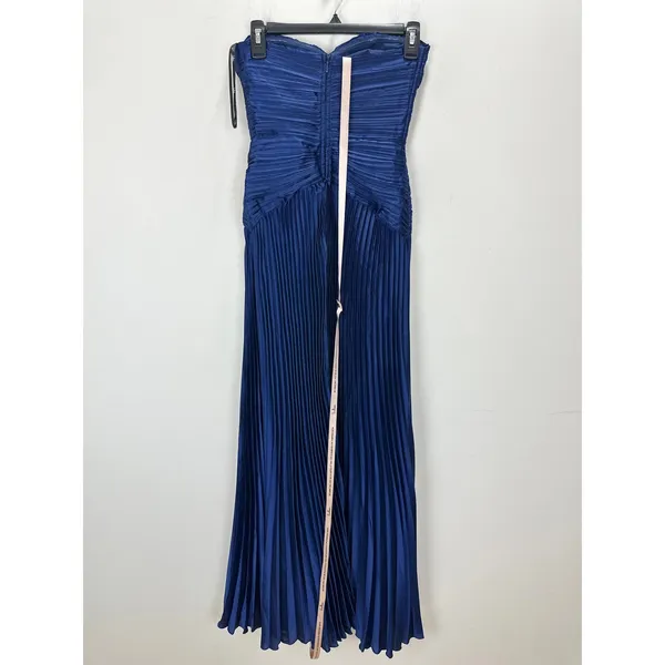 Lulus Elkay Navy Blue Pleated Satin Drop Waist Maxi Dress Formal Glam XS NWT - Image 9