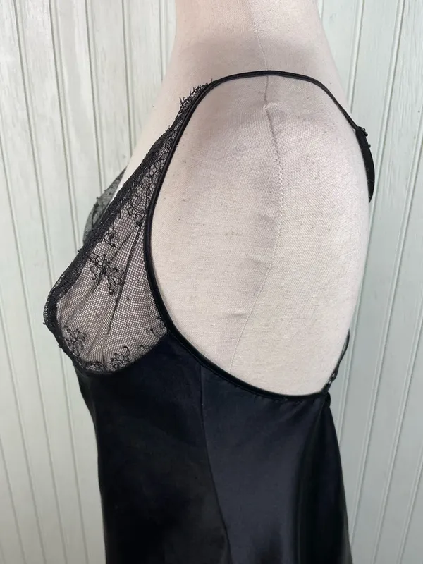 Victoria's Secret Y2K Black Satin Lace Chemise Slip Dress Size Medium Whimsigoth - Image 5
