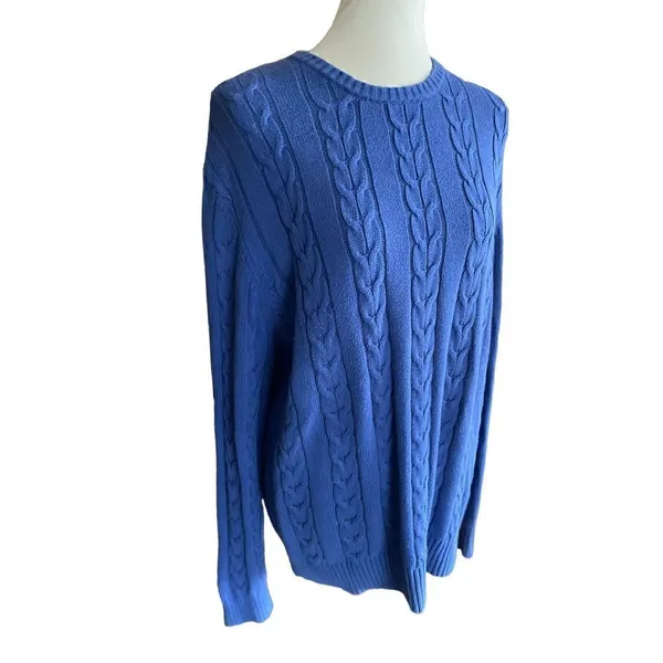 Nautica Cable knit Crewneck Sweater Royal Blue Large - Image 4
