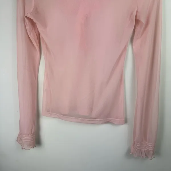 Vtg Y2K Pink Sheer Ruffle Neck Top Sz XS - Image 14