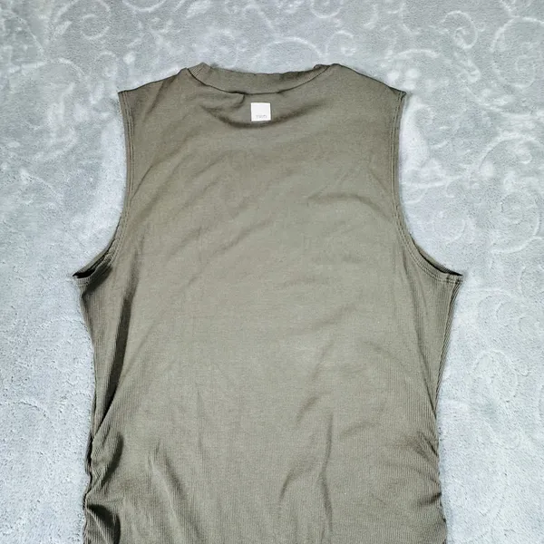 Vuori Pose Modern Maxi Dress Small Olive Green Ribbed Ruched Sleeveless Mock - Image 11