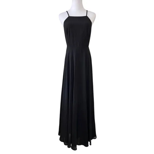 Lulu's Black Criss Cross Back Chiffon A-line Long Maxi Dress SMALL Pageant Prom‎ - Image 3