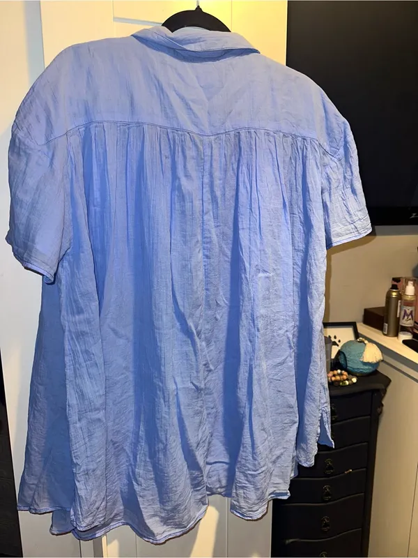 Free People We The Free Float Away Cotton Button-Up Shirt- Blue $78 MSRP - Image 2