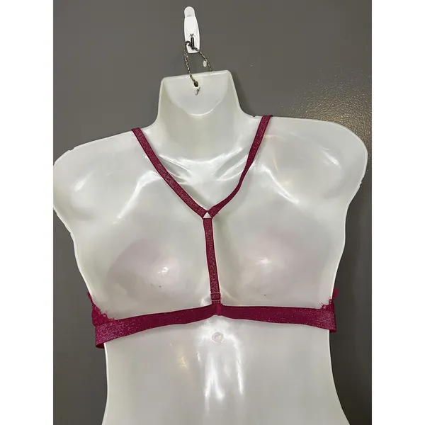 Free People Bralette Bra Womens M Pink Lace Sheer Mesh V Neck Strappy Wireless - Image 4