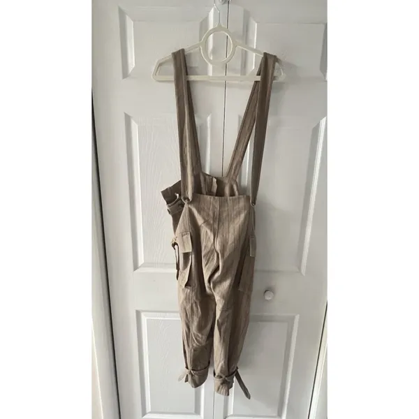 MARNI pinstripe Cargo Suspender Overall Sz 44 / 8 Pecan Vanilla Cashmere‎ Wool - Image 4