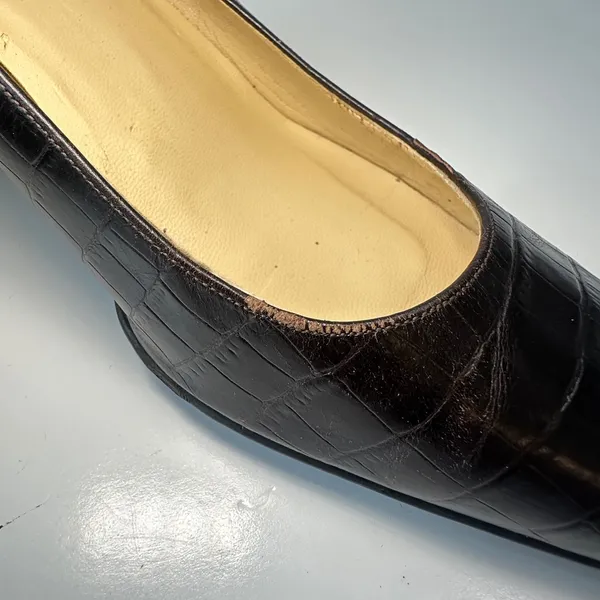 Vintage Casual Corner Brown Leather‎ Pumps Block Heel Square Toe Classic Size 7M - Image 9