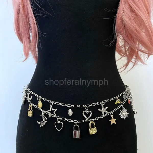 Silver Harajuku Y2K Charm Layered Chain Belt, Fits 18.5-39 Inches, X7GA1306 - Image 5