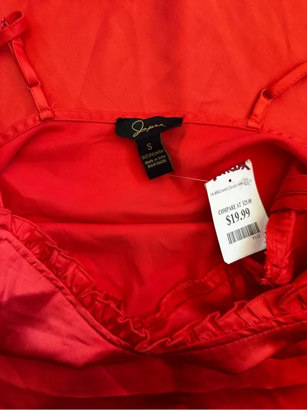 Japan Vibrant Red/Orange Satin Midi Slip Dress with Spaghetti Straps - Image 3