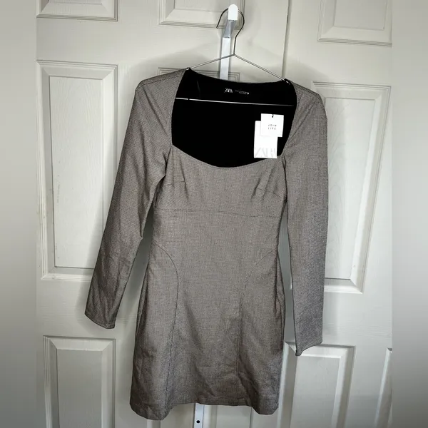 Zara Brown Plaid Square Neck Dress Size XS - Image 4