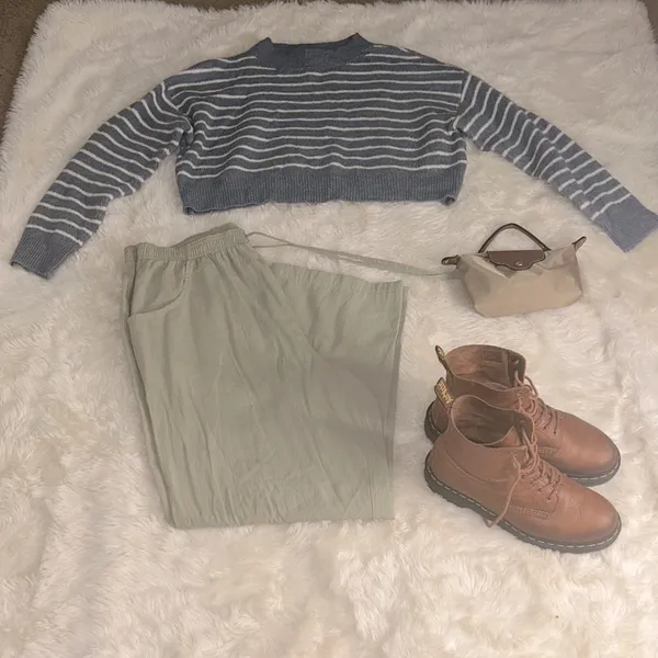 Striped Cropped Mock Neck Sweater White Size M - Image 7