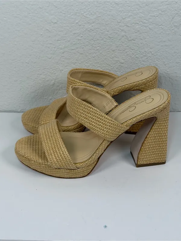 Jessica Simpson JS-Diza Raffia Block Heel Mule Sandals Women Size 8M Beige Woven - Image 2