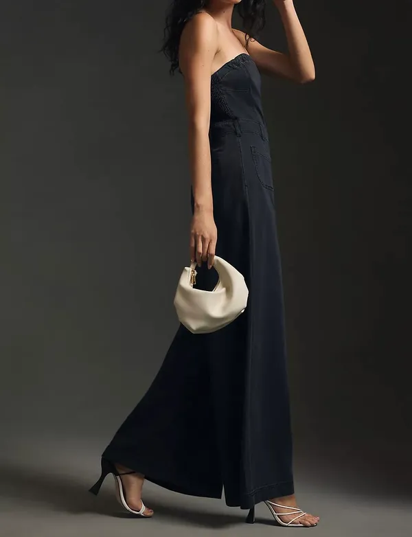 Anthropologie Pilcro Strapless Polished Wide-Leg Denim Jumpsuit, Size 4 - Image 4