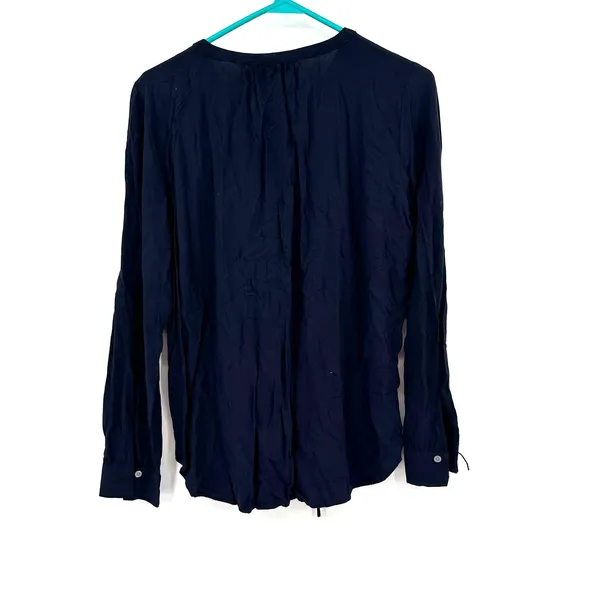 Loft size small long sleeve blouse dark blue ruffle and‎ lace up neckline - Image 2