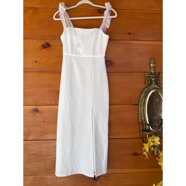 Lulus Romantic Celebration White Tie-Strap Bodycon Midi Dress Party Medium - Image 2