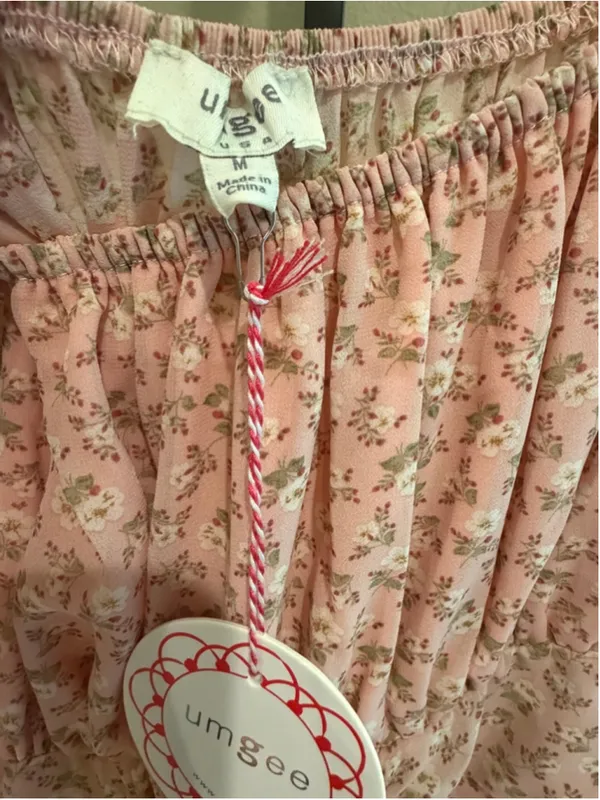 Umgee Chiffon Floral Print Tiered Mini Dress in Pink Size M - Image 9