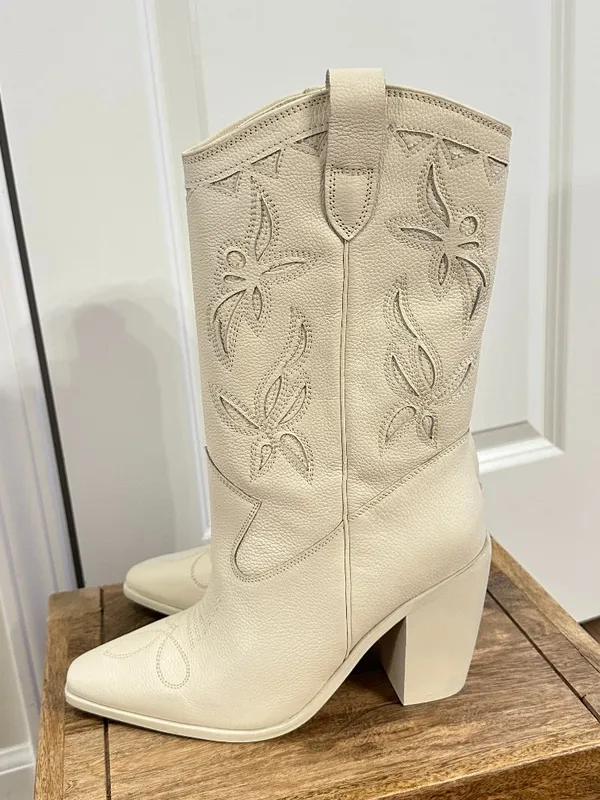 VINCE CAMUTO Alisah Square Toe Western Boot in Rich Cream Size US 8.5 - Image 6