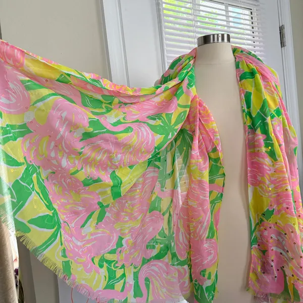 Lilly Pulitzer x Target 20th Anniversary Flamingo Scarf Sequin OS Sarong Coverup - Image 2